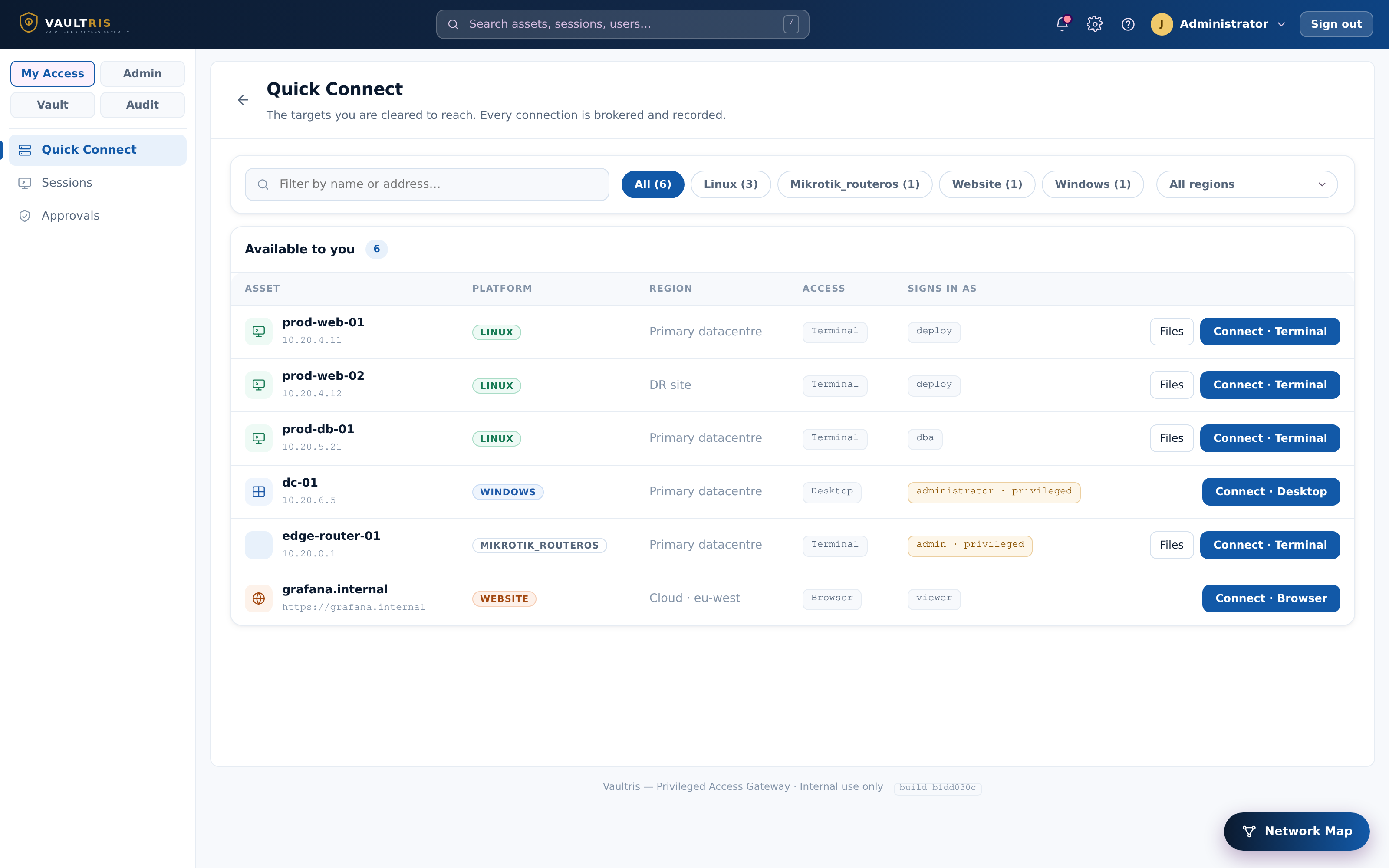 Quick Connect asset list